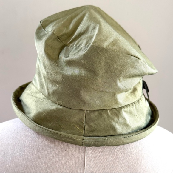 Christine A. Moore Green Silk Dupioni Slouch Crown Cloche Hat